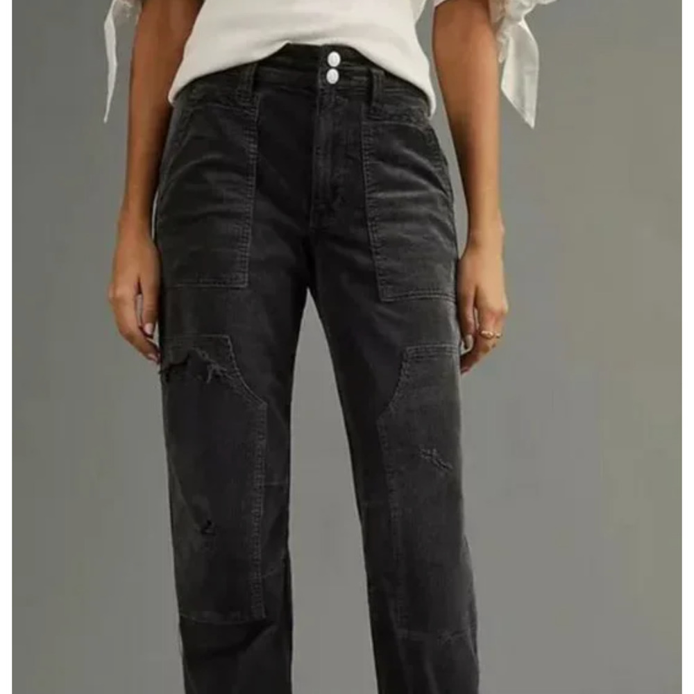 Anthropologie Pilcro The Wanderer Corduroy Pants Gray Black Crop Distressed 20W